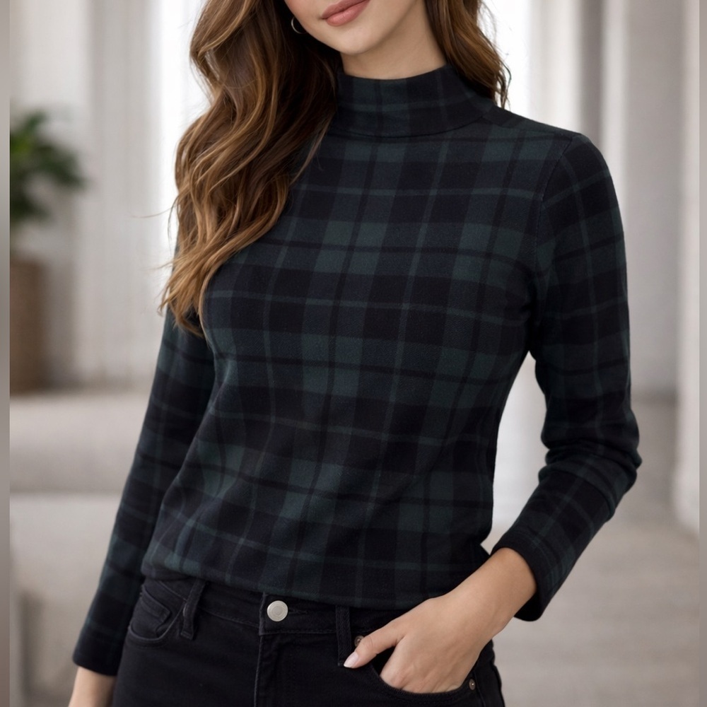 Anne Klein Plaid Long Sleeve Sweater
